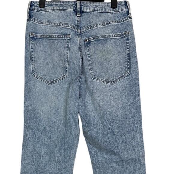 H&M Vintage Straight High Waist Coupe Droite Retro Jeans Raw Frayed Hem 6 Blue - Picture 5 of 16